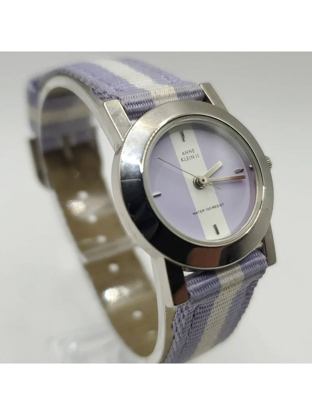 Anne Klein II Purple Stripe Quartz Womens Watch 25mm New Battery